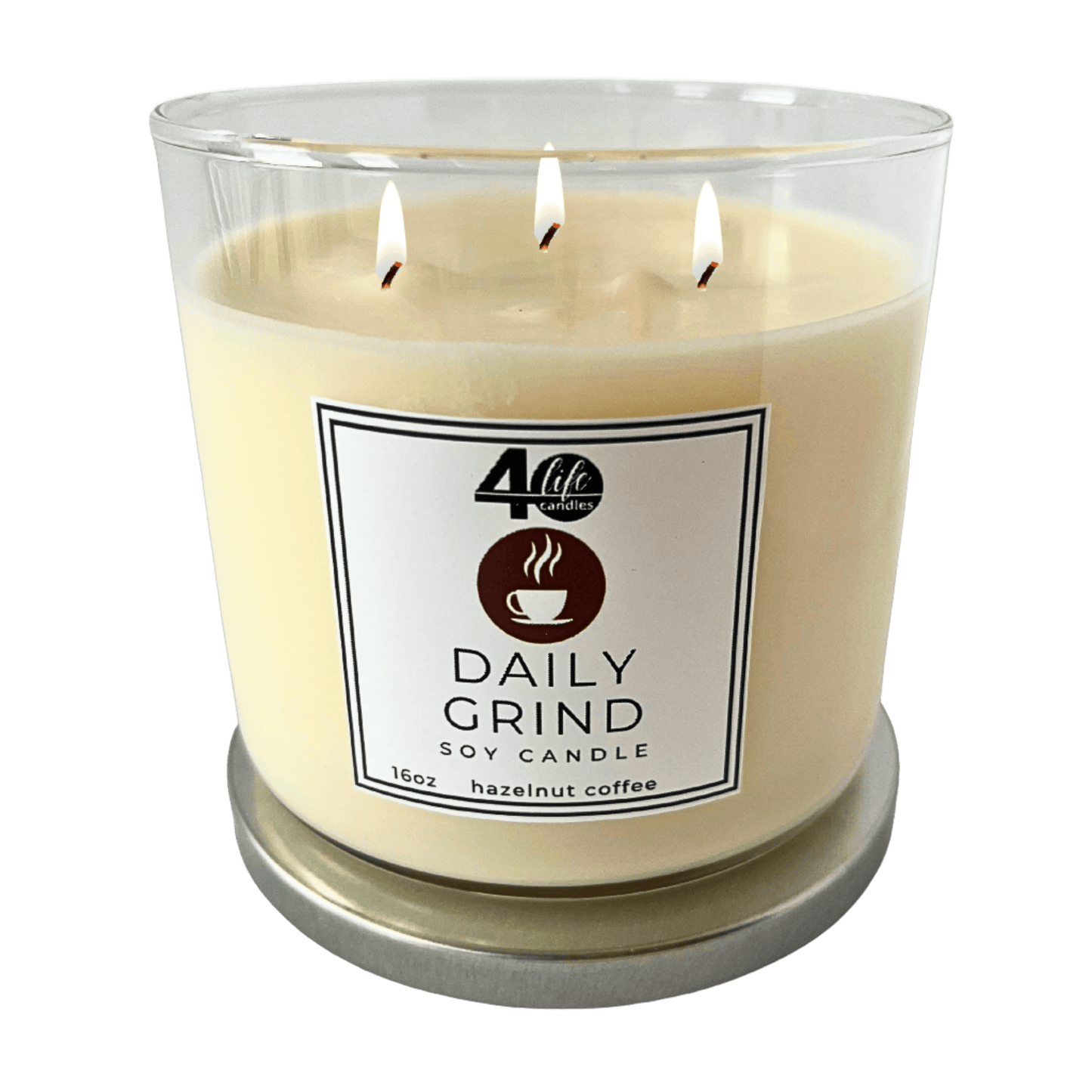 Daily Grind 16oz soy candle with 3 cotton wicks.