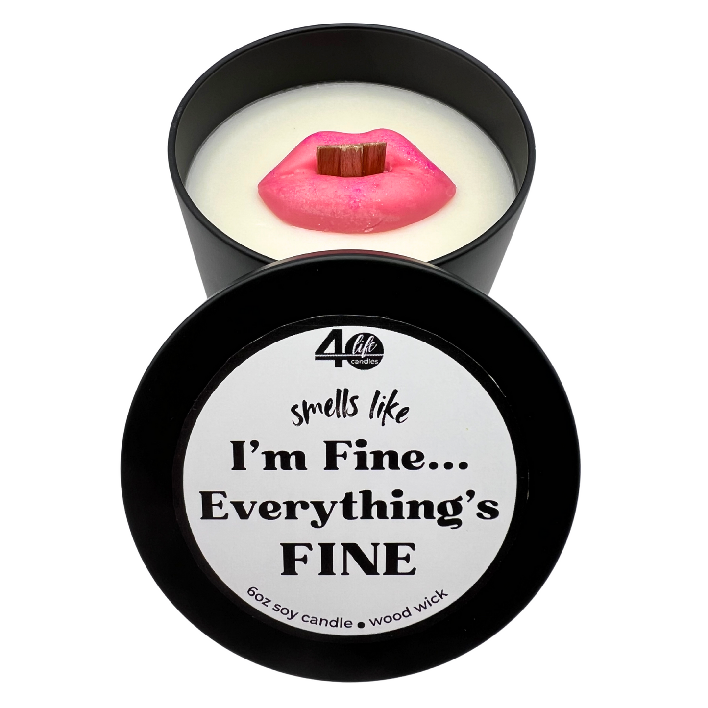 Soy Candle with wood wick and pink lips