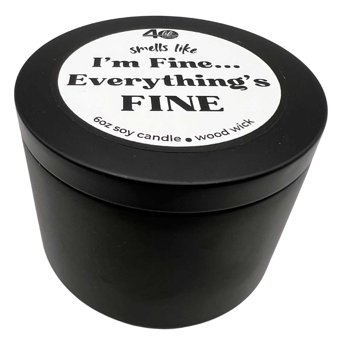Funny Soy Candle in matte black tin