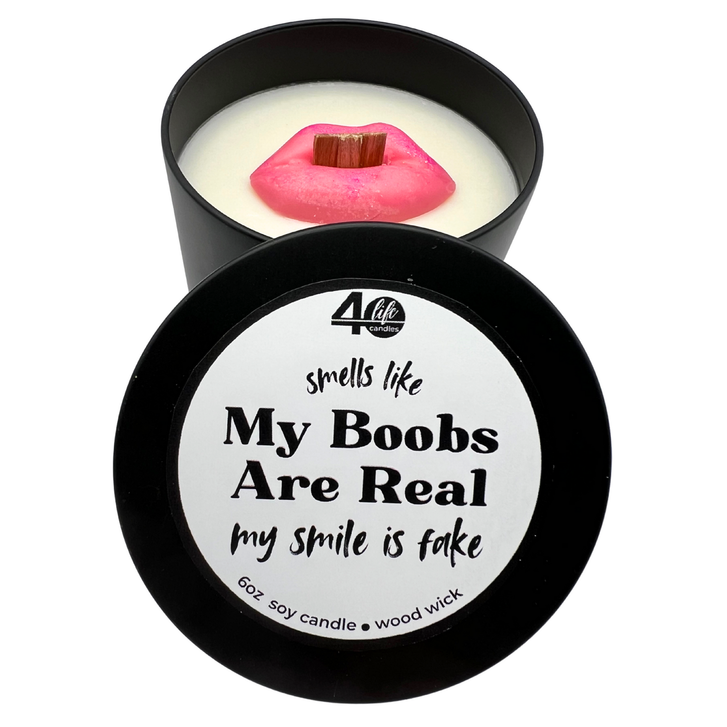 Soy Candle with wood wick and pink soy wax lips