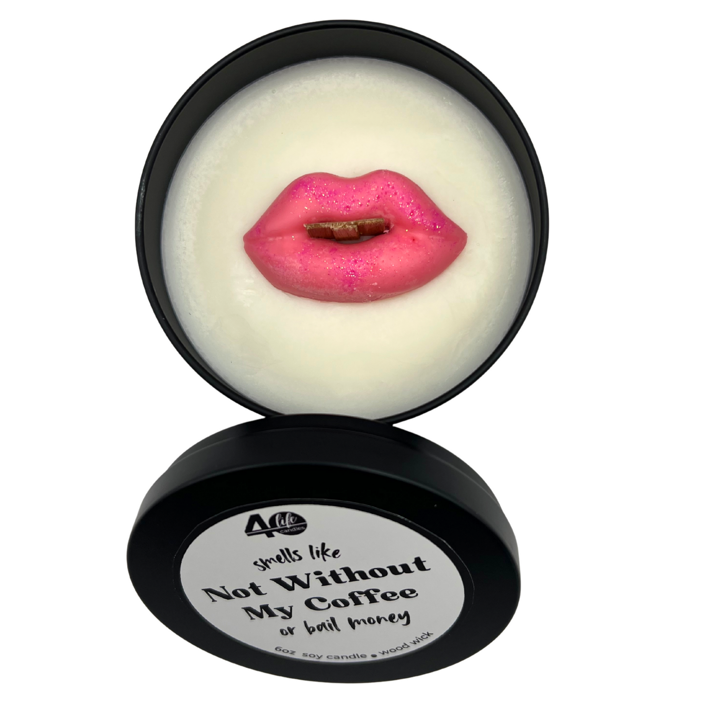 Soy Candle with wood wick and pink wax lips