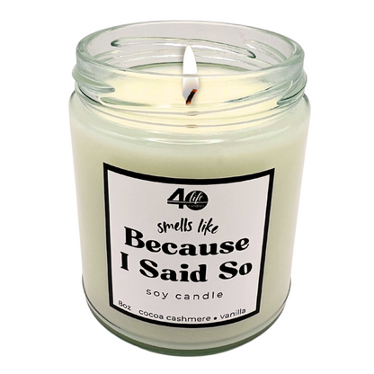 Funny soy candle with lit cotton wick