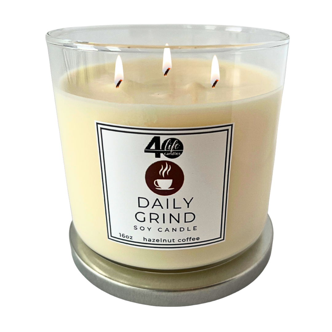 Daily Grind 16oz soy candle with 3 cotton wicks. 