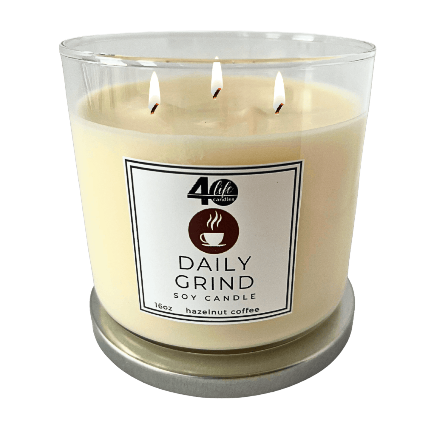 Daily Grind 16oz soy candle with 3 cotton wicks. 