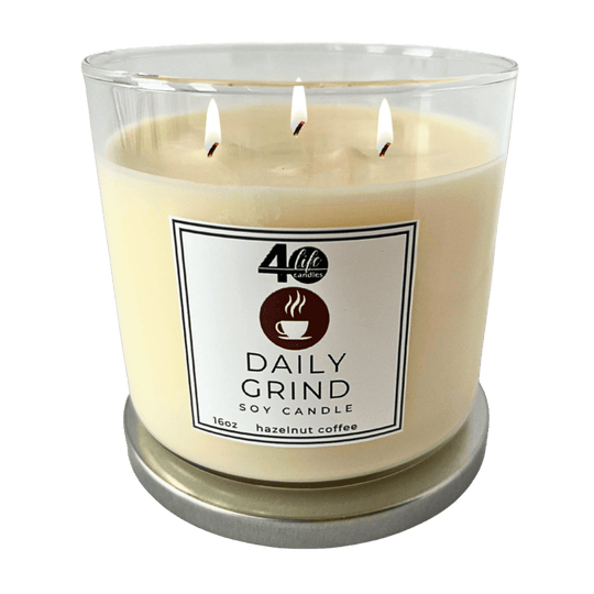 Daily Grind 16oz soy candle with 3 cotton wicks. 