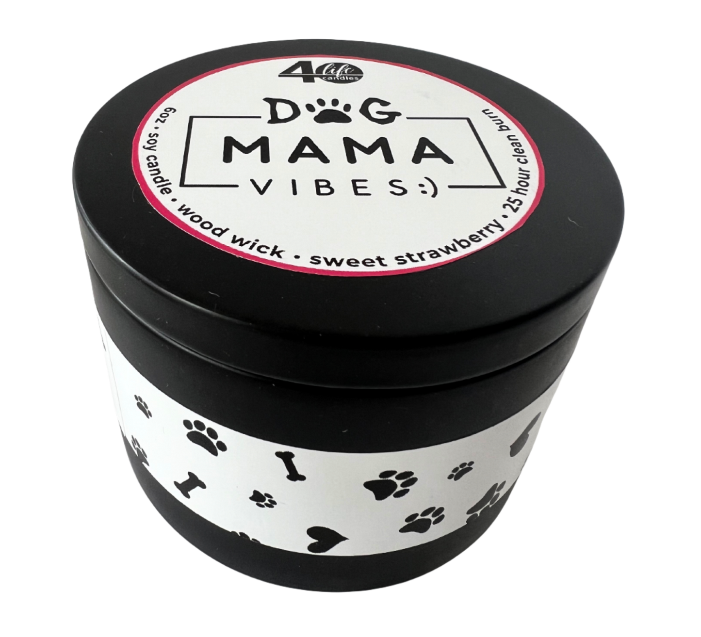 Dog Mama Vibes Soy candle in strawberry scent with wood wick
