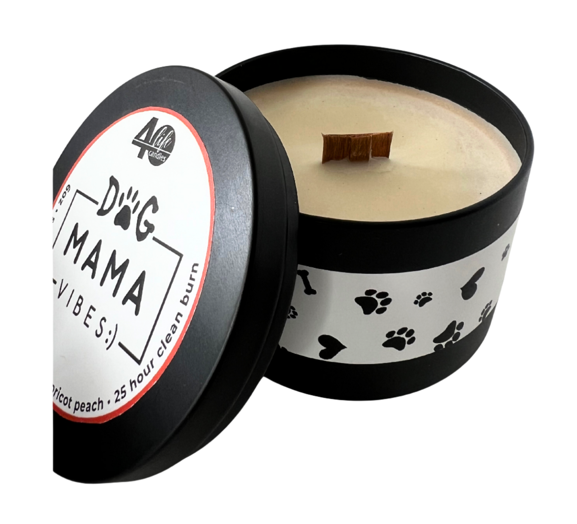 Dog Mama Vibes soy candle with crackling wood wick