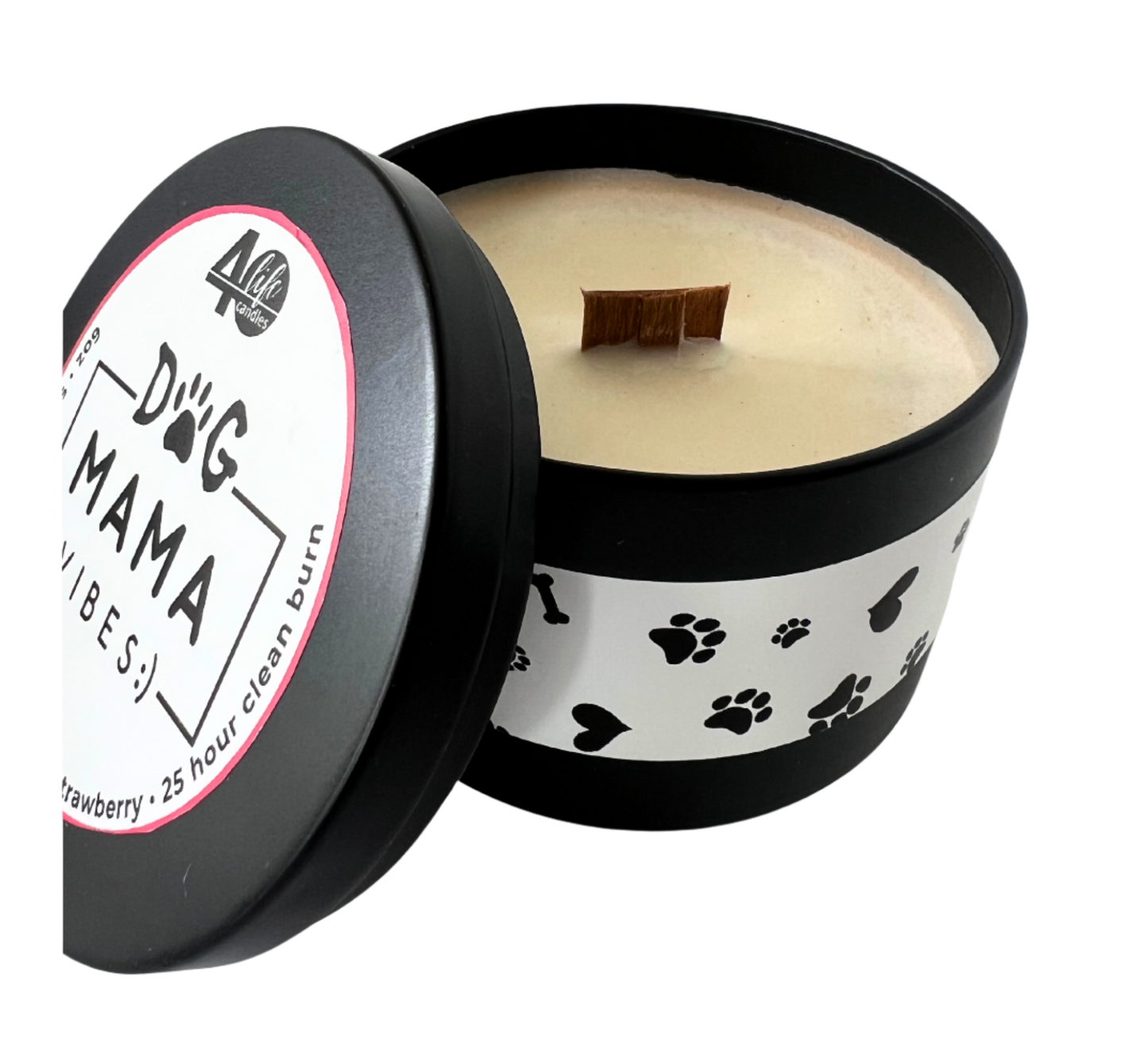 6oz soy candle in a matte black tin with wood wick