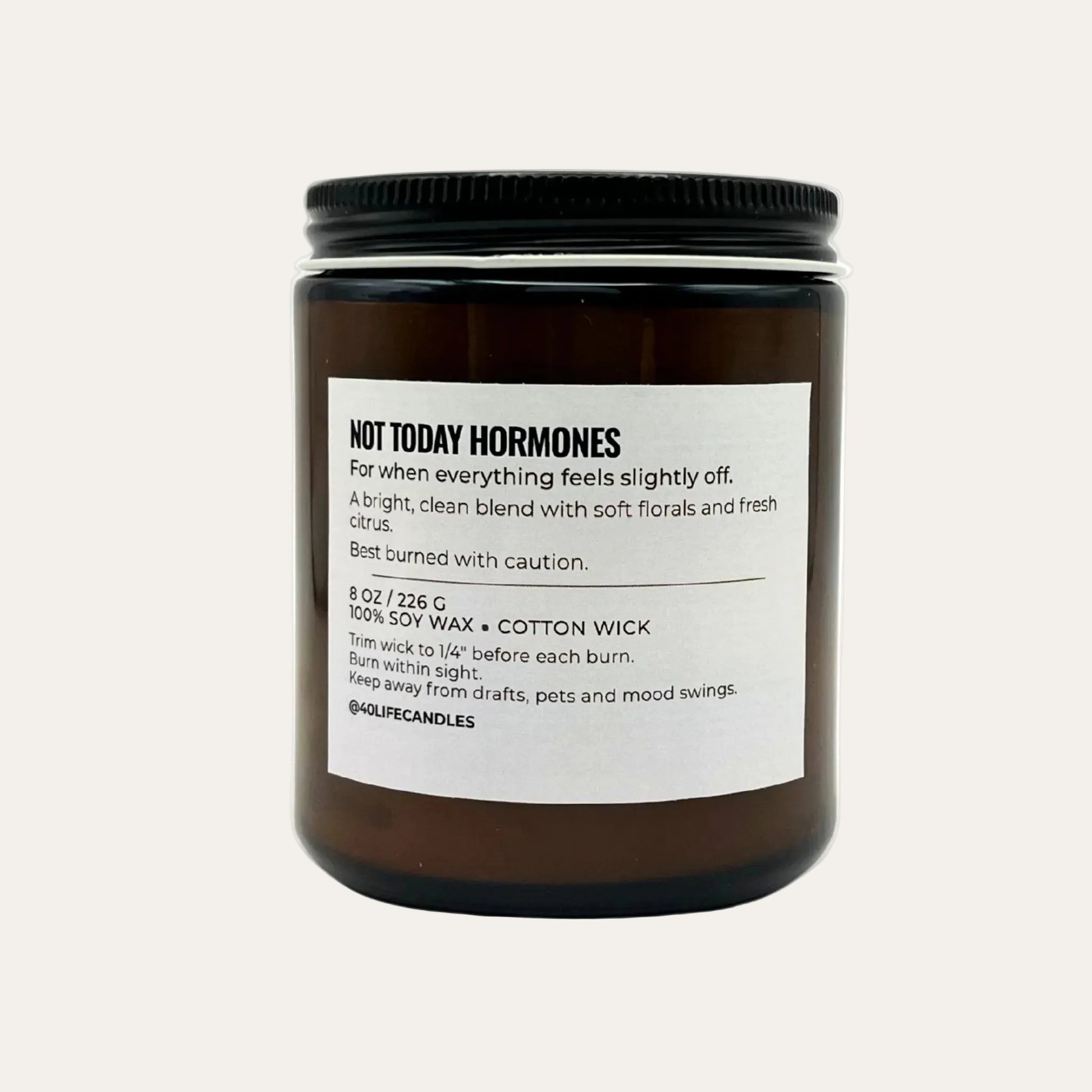 Soy candle directions label on cream background.