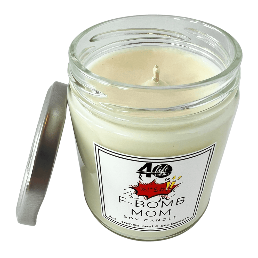 F-Bomb Mom Soy Candle with silver lid and cotton wick