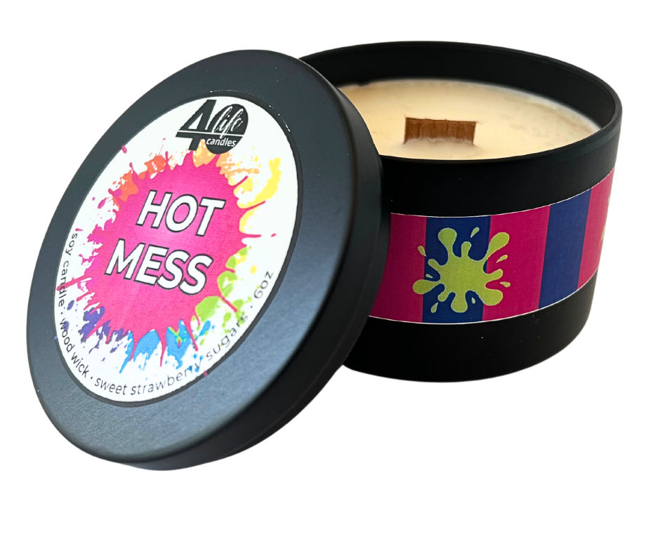 hot mess soy candle with wood wick