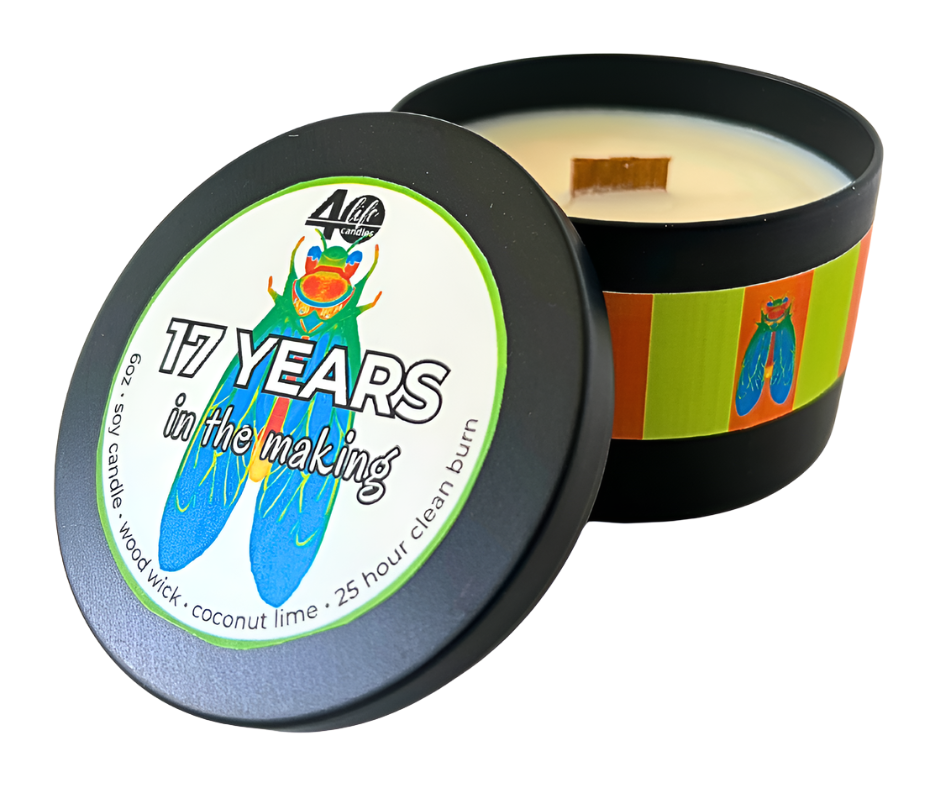 17 Years In The Making soy candle tin with wood wick