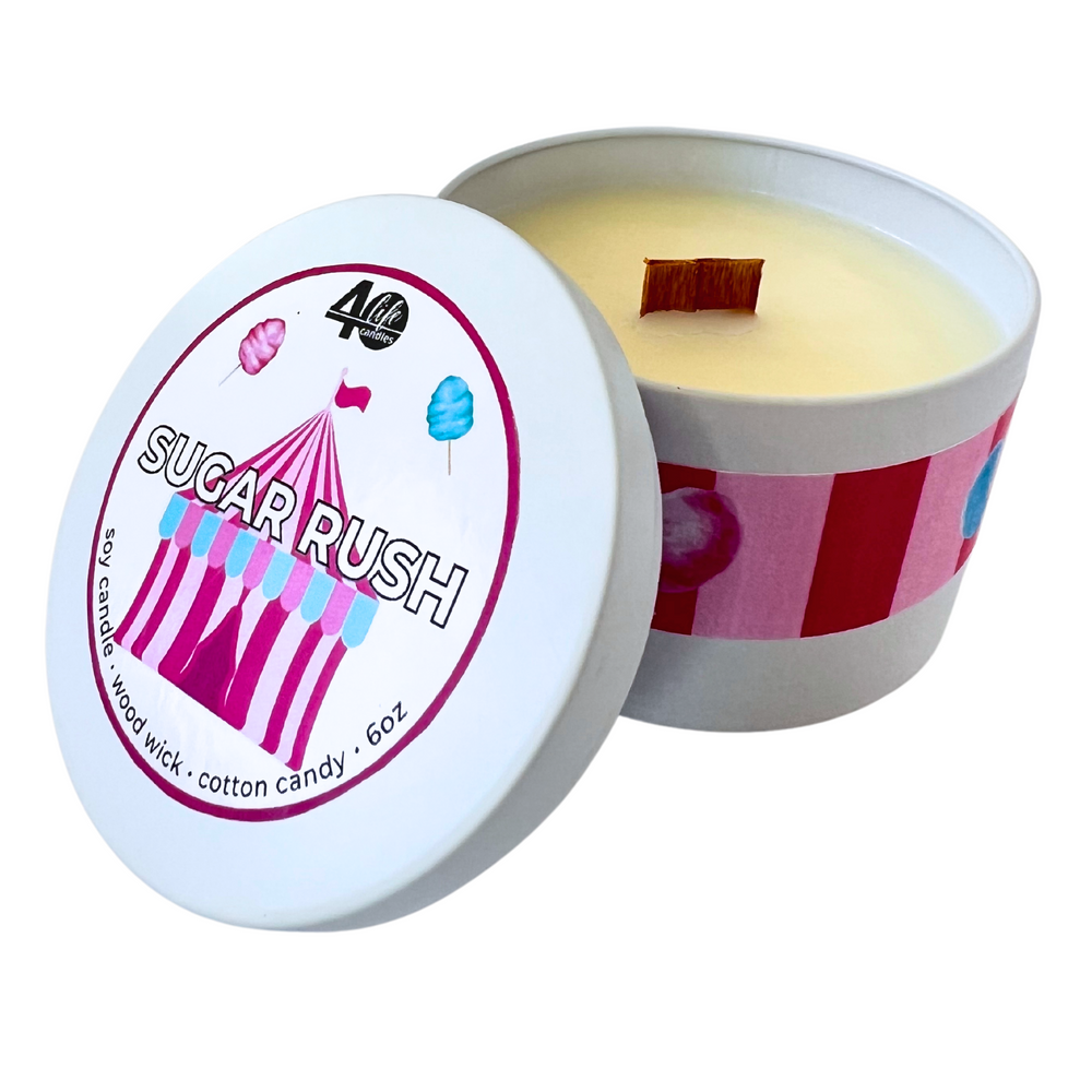 sugar rush soy candle with wood wick