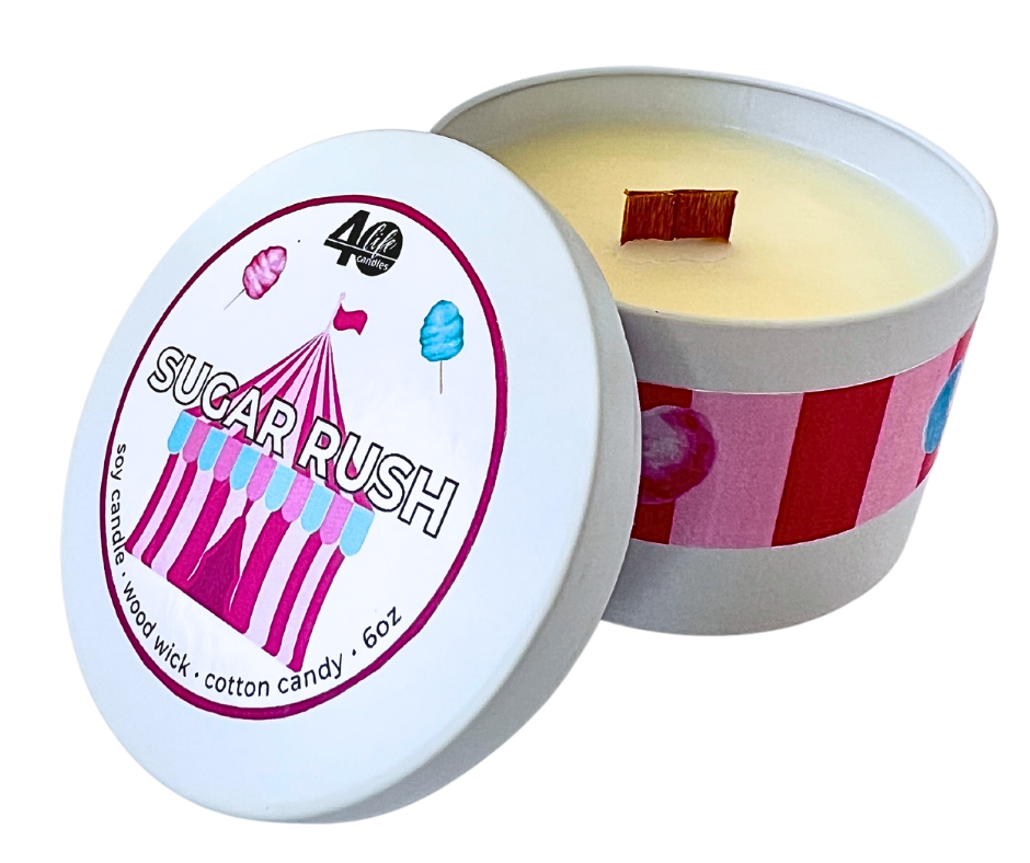 Sugar Rush soy candle with wood wick